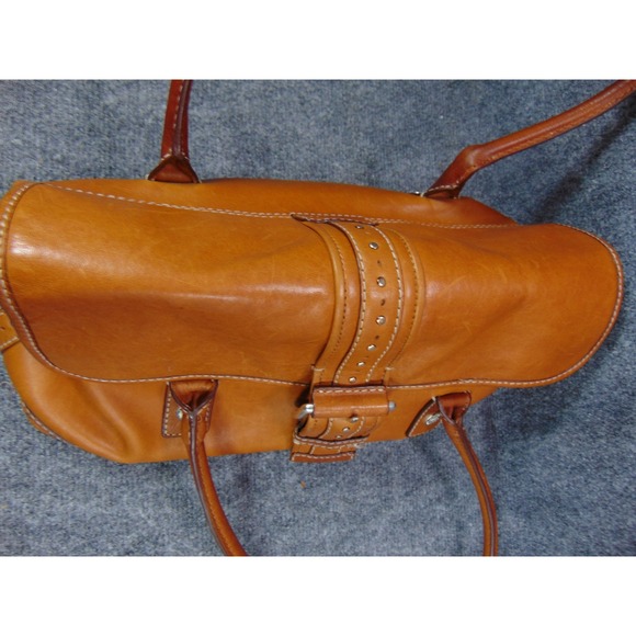 Dooney & Bourke Florentine Satchel Tan Leather Buckle Shoulder Bag FLAWS - Picture 10 of 16